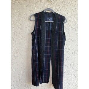 Burberrys Black Red Check Plaid 100% Wool Womans Long Vest 42 Inch Chest Vintage